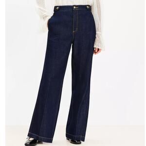 Ann Taylor Loft Size 10 / 30 Trouser Jeans High Rise Wide Flare Leg Gold Details